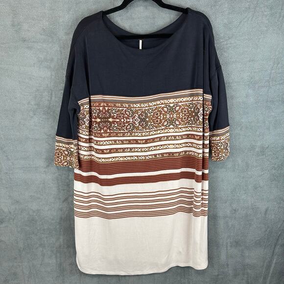 Free People Dress Women Small Cream Floral Steppin Out Tunic Oversize Beach Boho - Picture 2 of 15